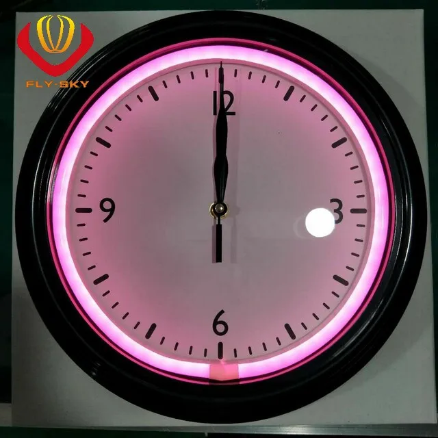 Led Illuminated Indoor Wall Decor Neon Light Clock,12" Neon Led Clock