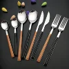 amazon top seller 2019 dinner set dinnerware sets dining table sets stainless steel tableware with wooden handle