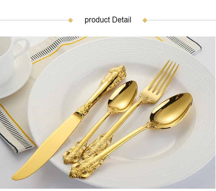 Luxury Royal Gold Plated Restaurant Cutlery 18/8 High End Stainless Steel Metal Golden Black