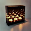 cheap reflective glass candle holder with wooden base