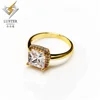 Less expensive Wholesale price Gold plated rings square shape cubic zirconia diamond copper wedding ring
