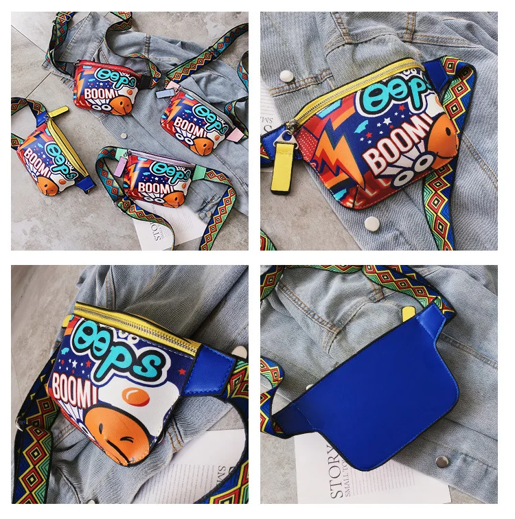 Wholesale Waterproof Colorful Waist bag Graffiti art outdoor fanny pack for women