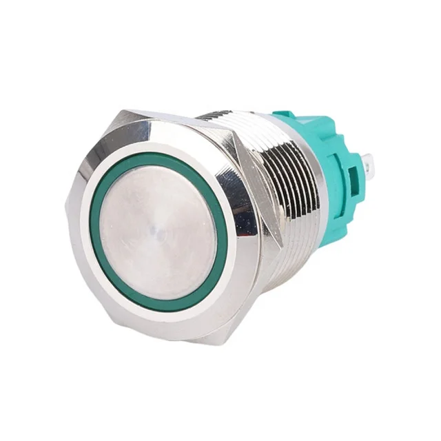 12 V 19 mm 5 Pin DEL Lumière Feu missiles Bouton Poussoir Interrupteur Momentané en métal argenté