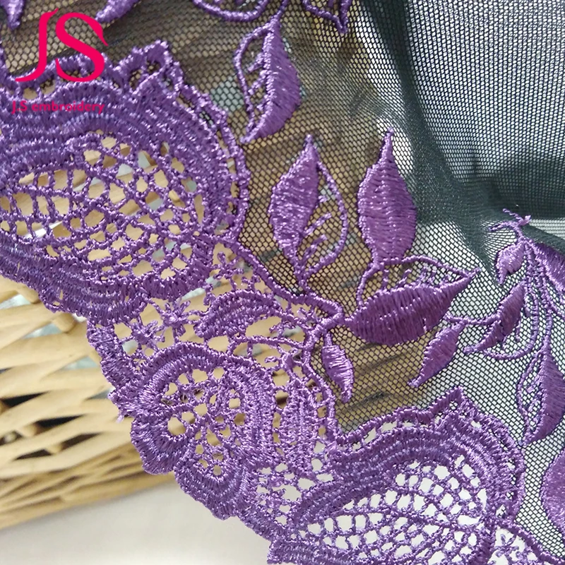 Unique Sheer Flower Fabric Bridal Dark Purple Lace Embroidery Mesh ...