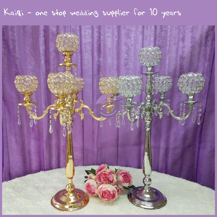 Zt02220 Wholesale Tall Wedding Centerpieces Gold 5 Arms Crystal