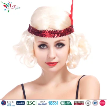 Sexy Woman Short Synthetic Fibre Curly Hair Wig With Tiara Feather