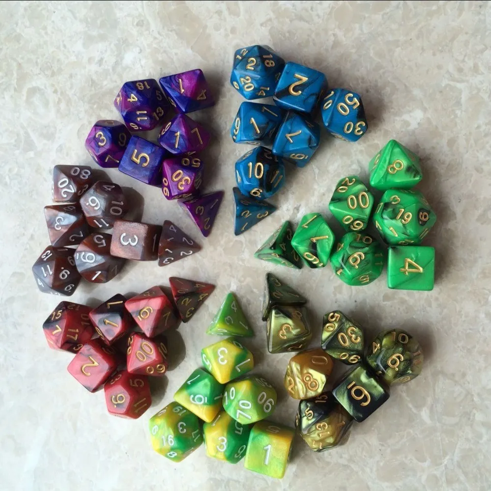 New 7pc/lot Dice Set High Quality Multisided Dice With Marble Effect