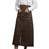 polyester cotton blend brown down part middle split long half waist aprons