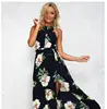 2017 Women Halter Neck Chiffon Dress Floral Print Sleeveless Split Backless Long Dress Elegant Hollow Out Beach Maxi Boho Dress