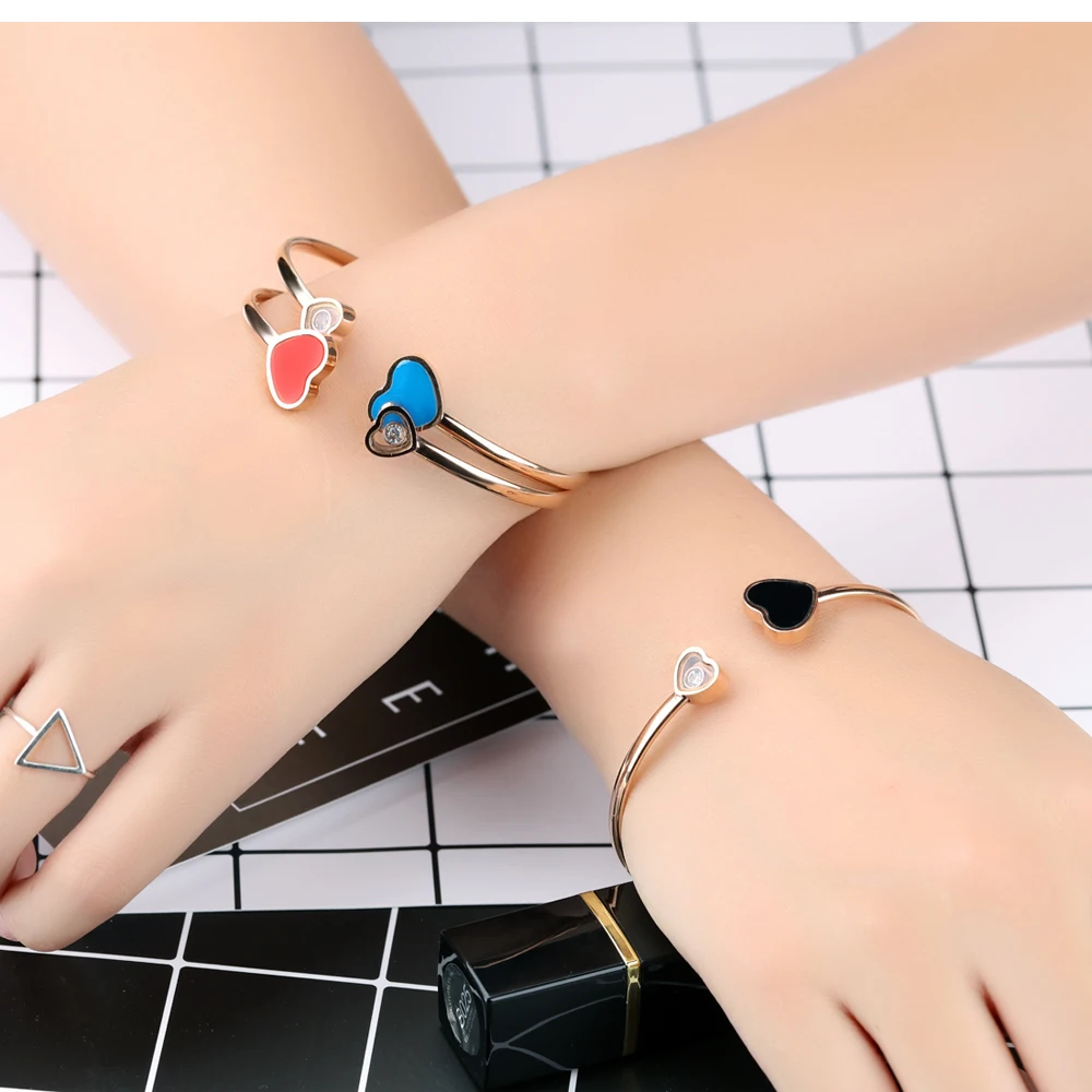 Wholesale Women Jewelry Stainless Steel Cuff Heart Enamel Bracelet