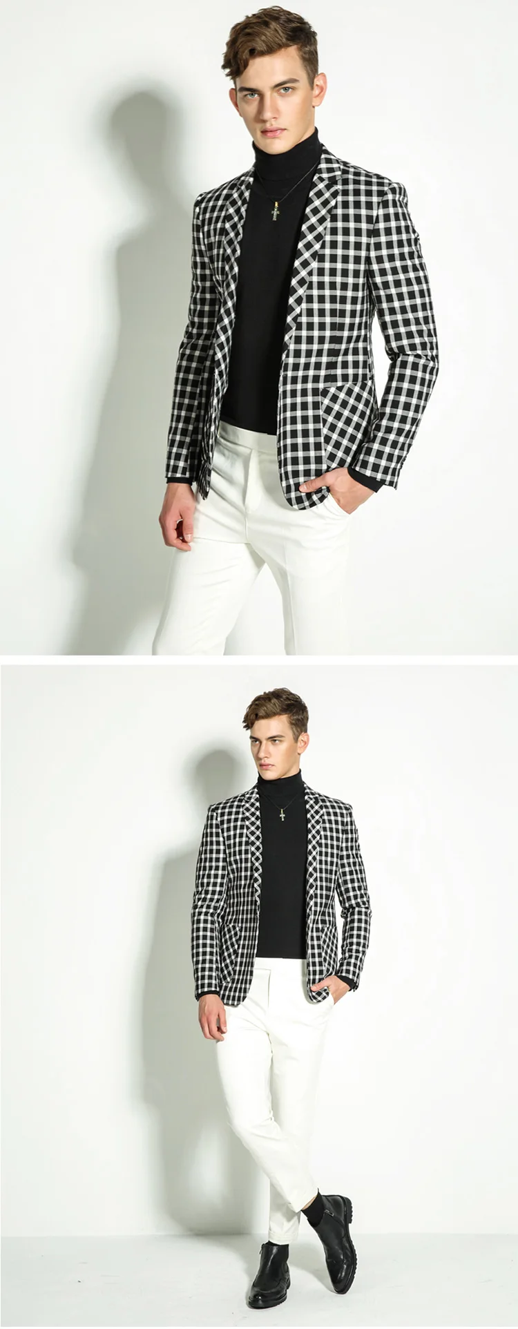Black White Check Fitted Casual Coat Blazer Jacket - Buy Blazer Jacket,Casual Blazer,Fitted 