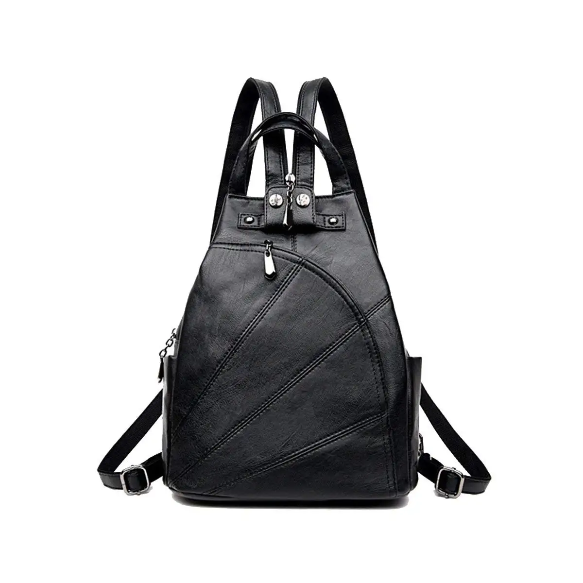 OULII PU Leather Backpack Waterproof Travel Backpack with Side Pockets for Teenage Girls Women (Black)