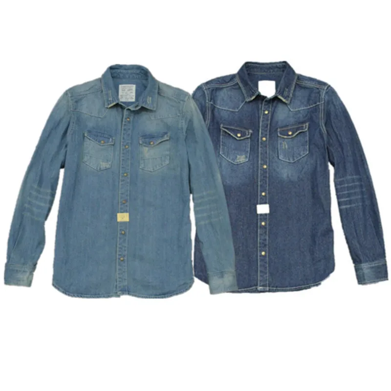 XQS Mens Classic Button Down Long Sleeve Denim Tops Shirts