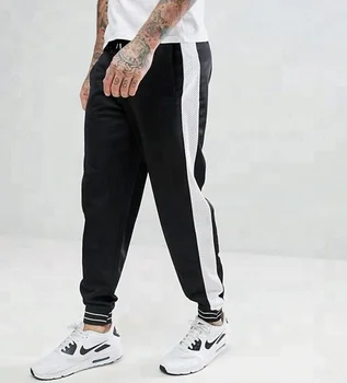 black track pants with red stripe mens