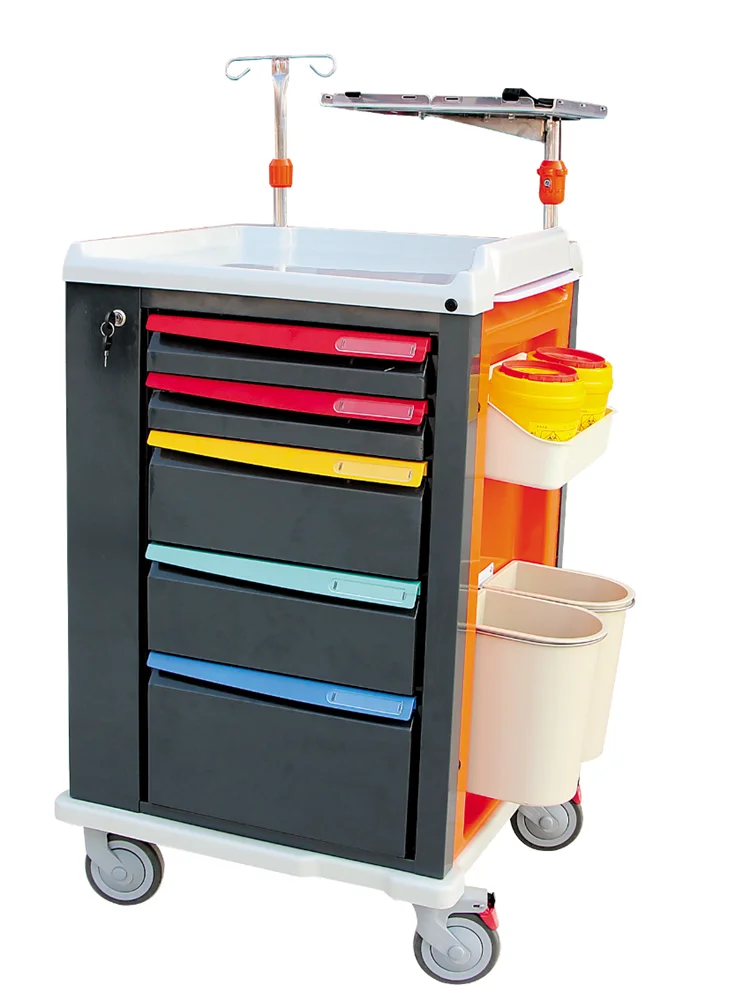 ABS mobile medical crash trolley cart in hospital emergency trolley