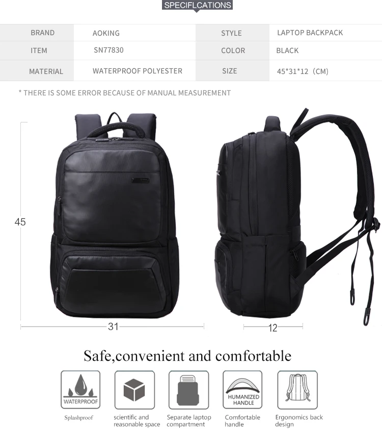 Aoking 17 Inch Hidden Compartment Mens Business Waterproof Bag Backpack