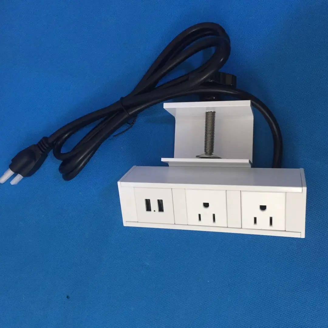 White Desk Clamp Us Power Outlet / Office Desk Edge Mount Electrical
