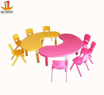 Children Furniture Supplier Semi Circle Plastic Table And Chair