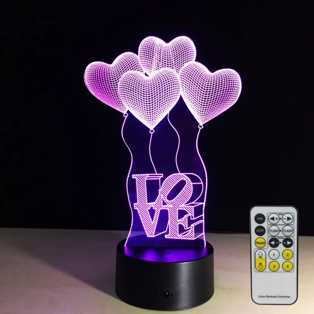 Night Lights for Kids with Remote Controller LED Heart Desk Lamp Optical Illusion Light Valentine's Day Lamp for Room Decorative