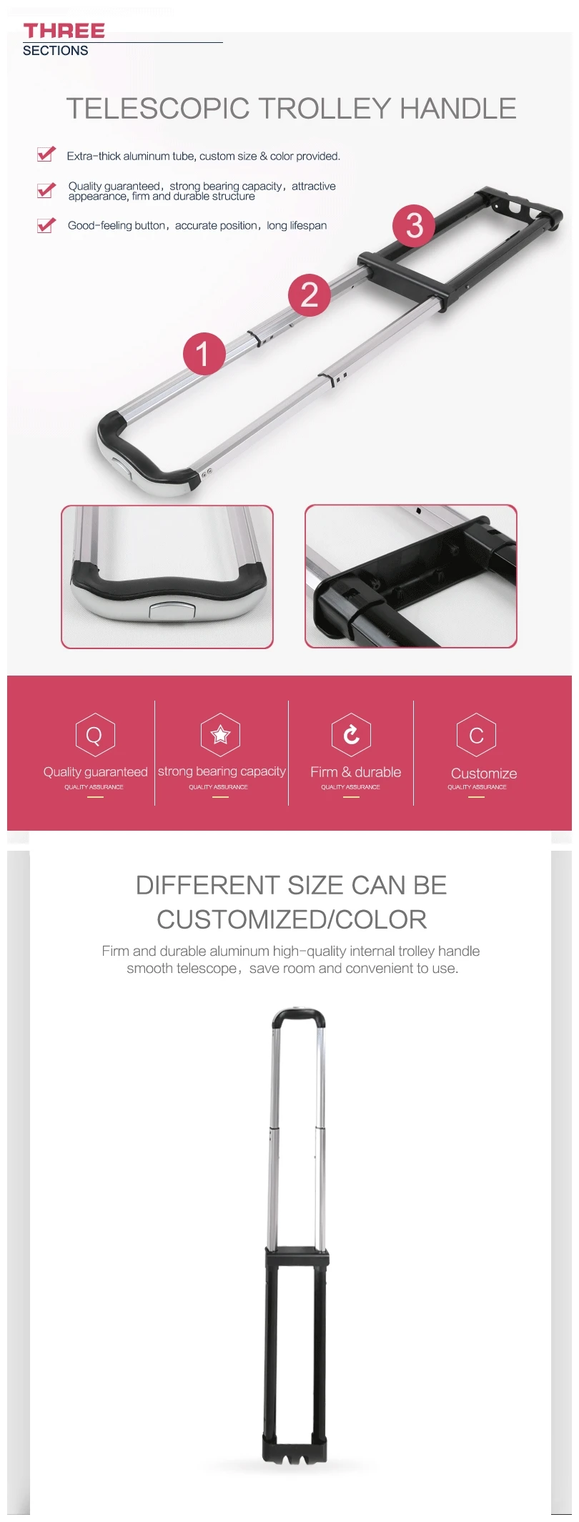 Luggage Bag Parts Detachable Telescopic Trolley Handle Adjustable