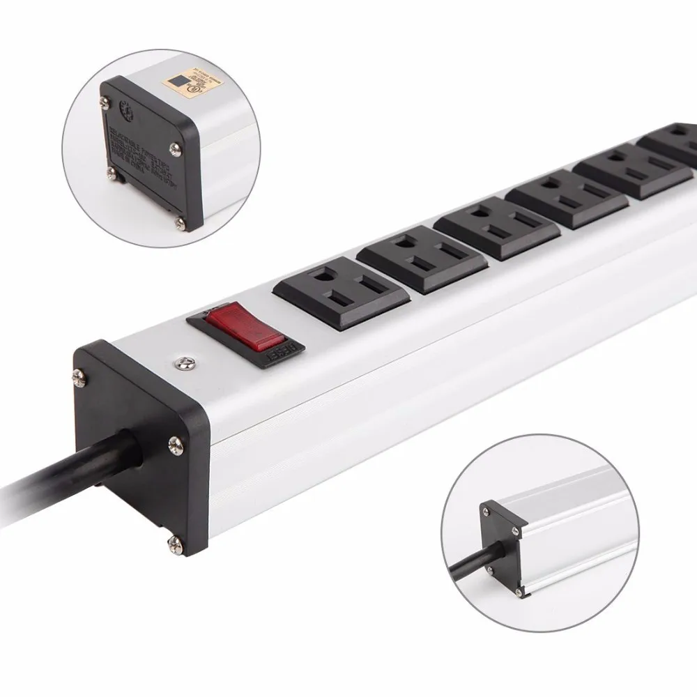 Pdu Power Strip Heavy Duty Metal Socket 10 Outlets With 6ft Long Cord