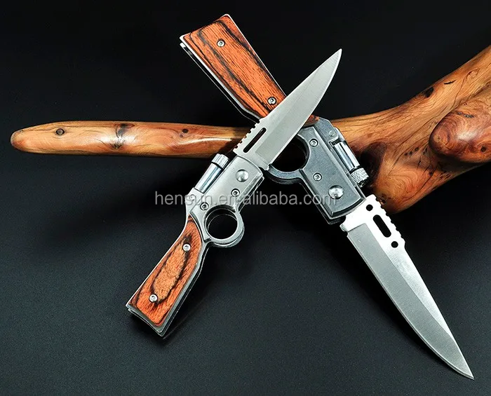 Fast Opening Folding Pakkawood Handle Pocket Knives With Led Light