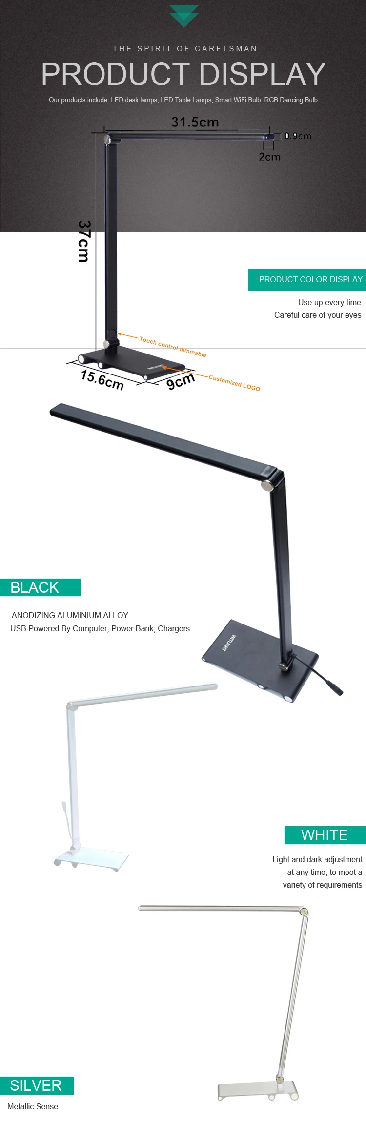 CE Rohs FCC ETL Approved Slim Aluminium Alloy LED Table Lamp Desk Lamp For Gift
