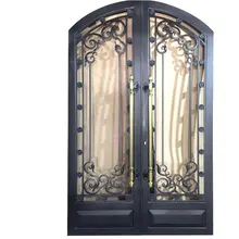 Prix usine cintr&eacute;es portes d'entr&eacute;e en fer forg&eacute; simple/double fer portes avant