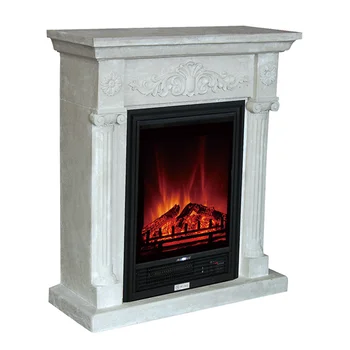 Polystone Mantel Electric Fireplace Antique White Finish Erp