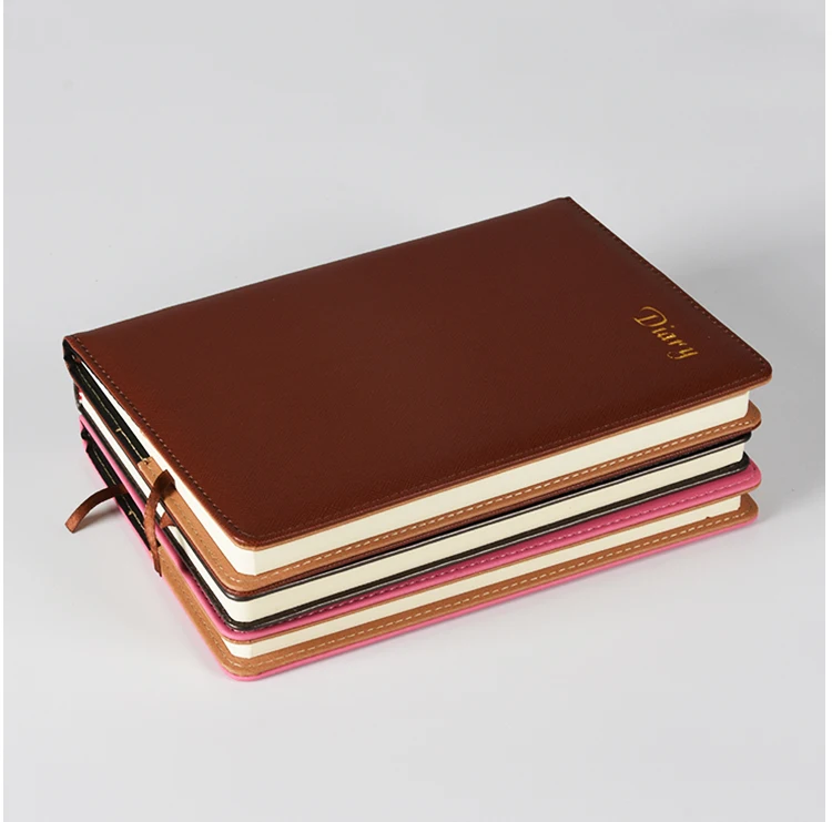 Custom A5 Size Brown Hardcover Pu Leather Notebook with Debossed Logo in Stock
