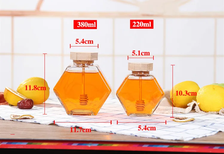 Youcheng Hexagon 2ml 380ml Honey Glass Jar With Wooden Lid Buy Honey Jar Glass Hexagon Honey Jar Honey Jar Lid Product On Alibaba Com