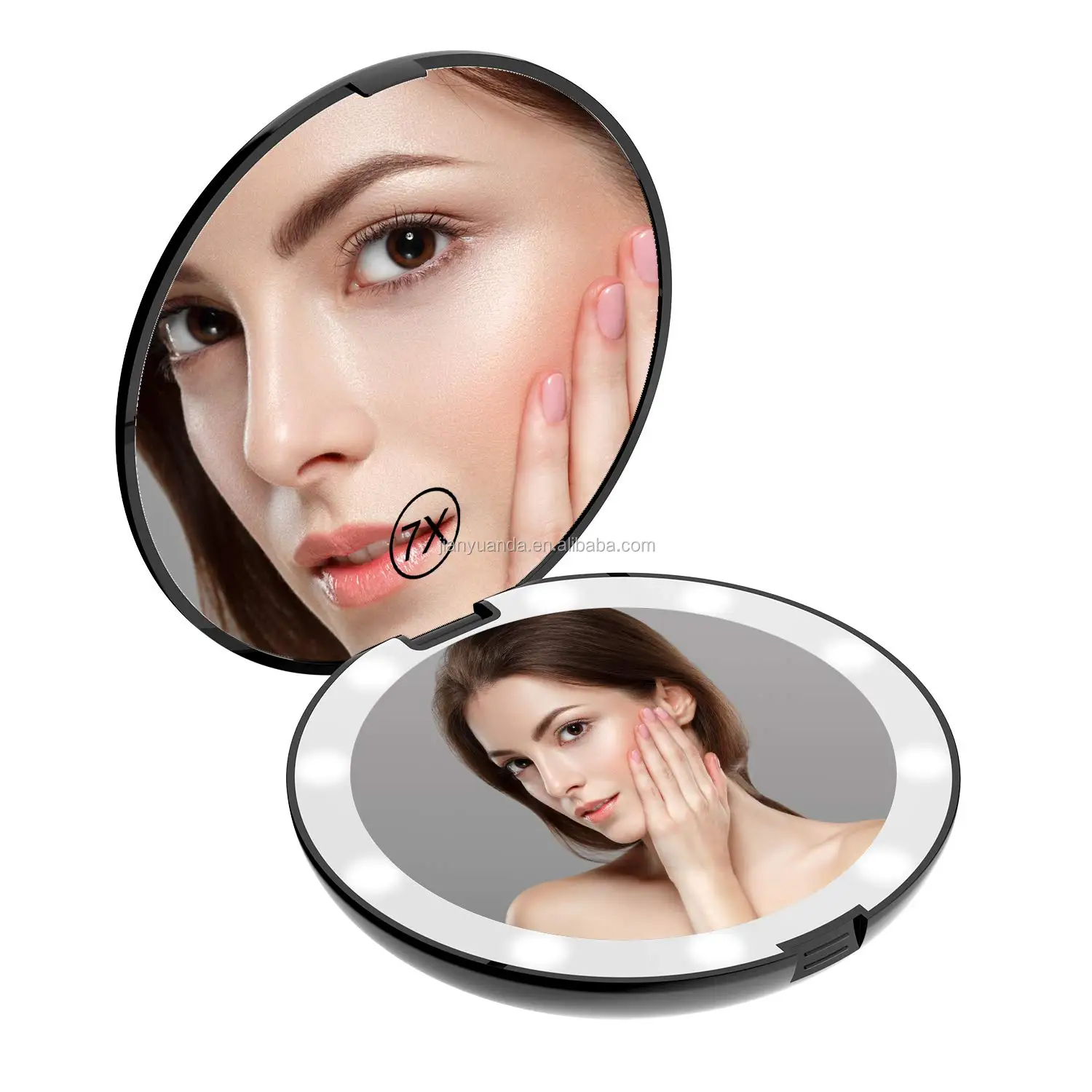 Round Double Side Vanity Compact Portable Led Travel Mirror With Light