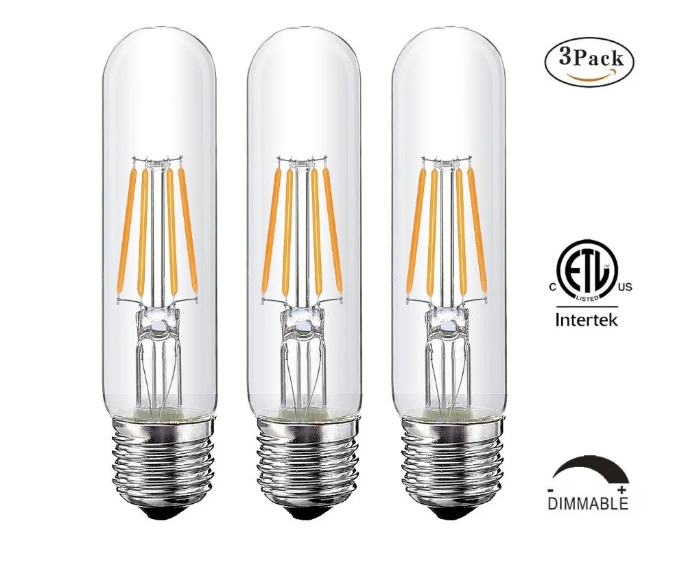 4W 6W 8W Tubular Dimmable Led Edison Filament Light Bulb, T10 Nostalgic Led Bulb, E26/E27 Medium Base, 40 W