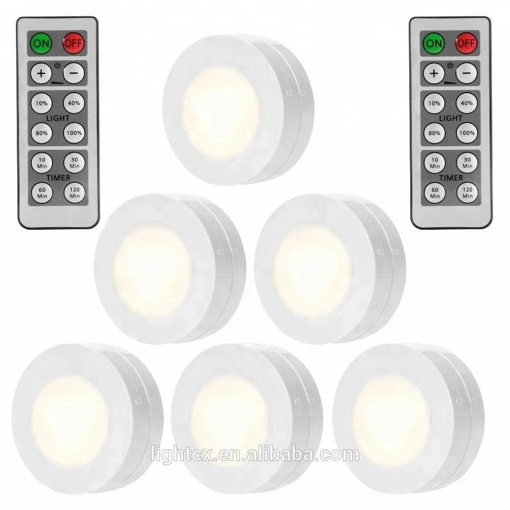 Wireless LED Puck Lights with Remote Control Battery Powered Dimmable Kitchen Under Cabinet Lighting