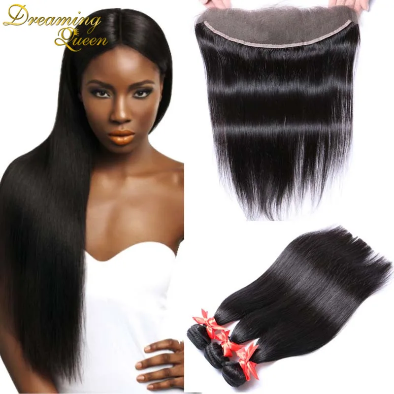 7A 13x4 Ear To Ear Lace Frontal Closure With 3 Bundles Peruvian Virgin Hair Straight Full