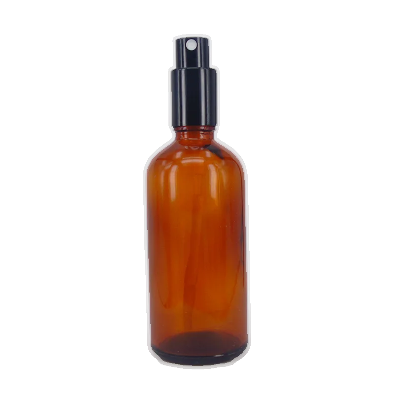 Download 100ml Amber Boston Round Glass Bottle With Plastic Pump ...