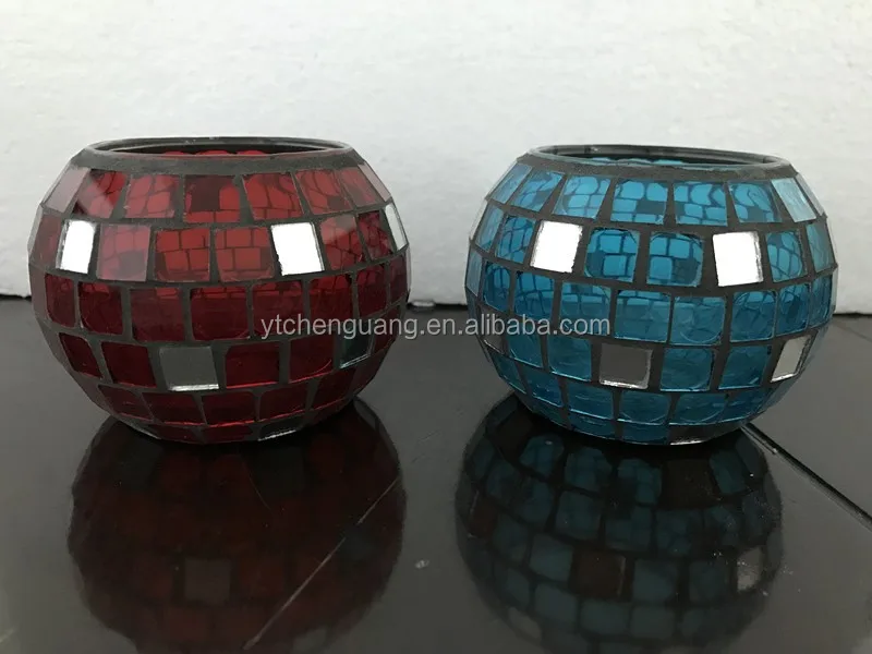 Silver Crackle Glass Mosaic Candle Holder Whole Sale,Ball Shape Mirror