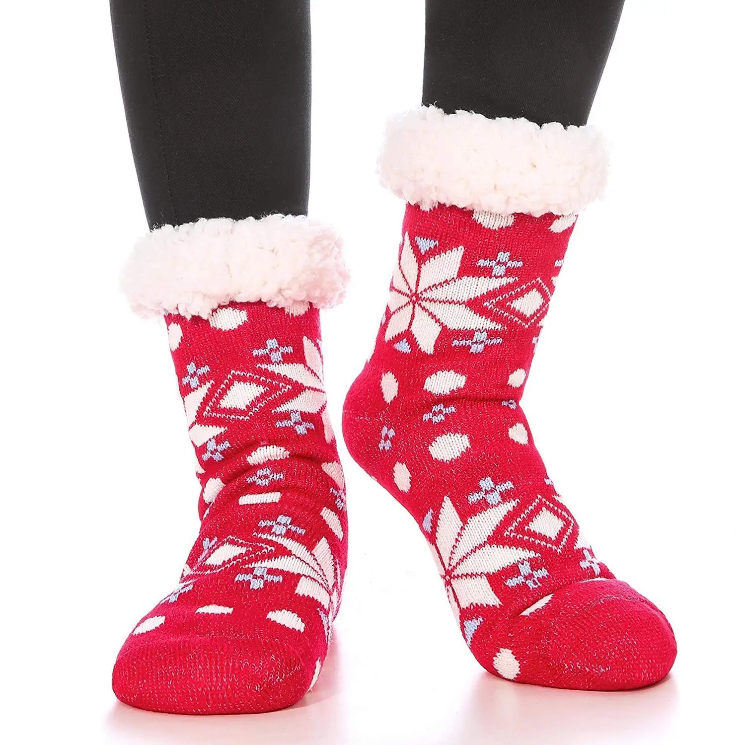 Buy Womens Winter Warm Cozy Fuzzy Snowflake Deer Fleece-lined Christmas