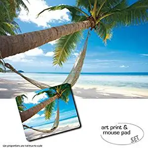 Gift Set: 1 Poster Art Print (47x31 inches) + 1 Mouse Pad (9x7 inches) - Beaches, Palm Beach With Hammock