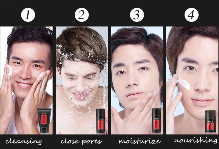 Men's skin care set facial cleanser, toner, lotion, cream for men