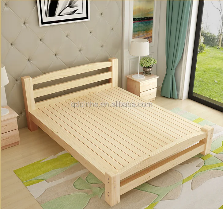 Solid Wood Pine Bed European Style Simple Modern Bedroom Wooden Antique Sleigh Double