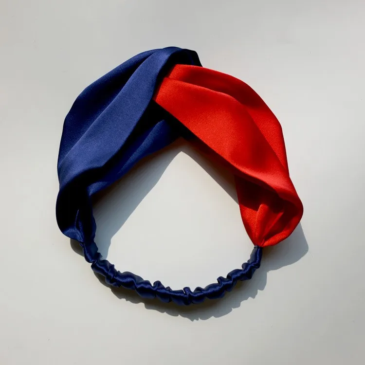 Women Crisscross Silk Satin Headbands Solid Color Elastic Hairband