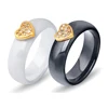 Wholesale White and Black Pottery Fashion Shiny 6mm Ceramic Band Ring with Gold Metal Heart Part