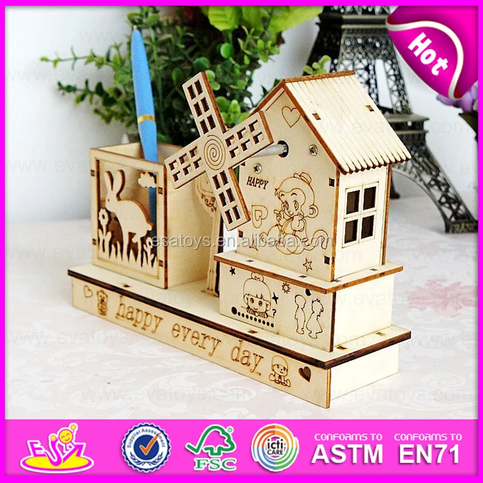 Cheap Wooden Craft For Kids,Wooden Music Box With Pen Holder,High Quality Wooden Craft Boxes For