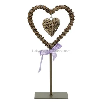 Woven Natural Colored Wicker Heart Shaped Light Decoration With