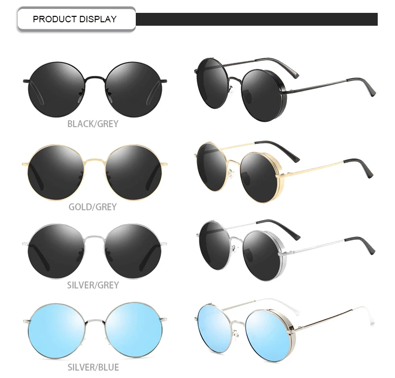 Classic female unisex blue sun glasses rounded metal frame polarized cheap eyeglasses