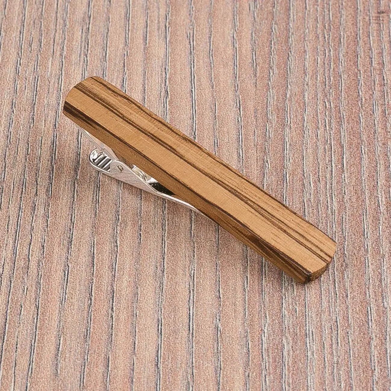 Zebrano Wood Tie Clip. Multicolor Wooden tie bar. Custom personalized initial monogram tie clips. Natural wood Engraved jewelry for men. Wedding groomsmen groom gift. Boyfriend boss personal gift.