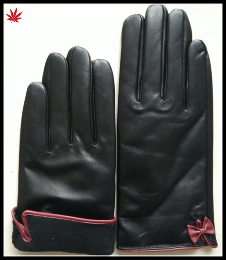genuine lambskin women fashion bow leather glove