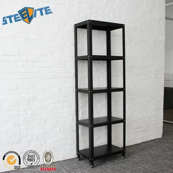 Steel Bookcase Storage Rack Metal 4 Tier Bookshelf With Wheels
