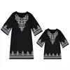 blue black Lace Mommy and me clothes Geometric Three Quarter Mini Dress Mother daughter dresses Family Look Dresses